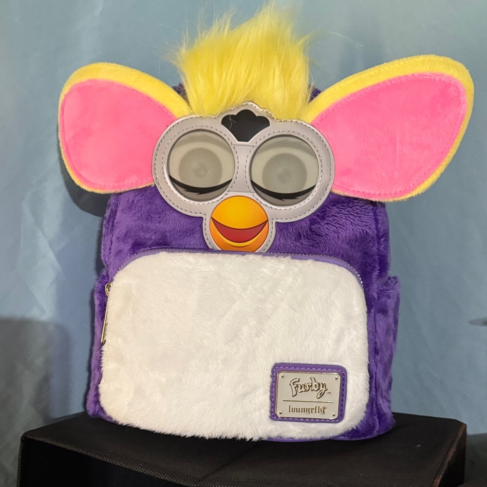 Loungefly Purple Furby Plush Character Backpack with Pink & Yellow Accents